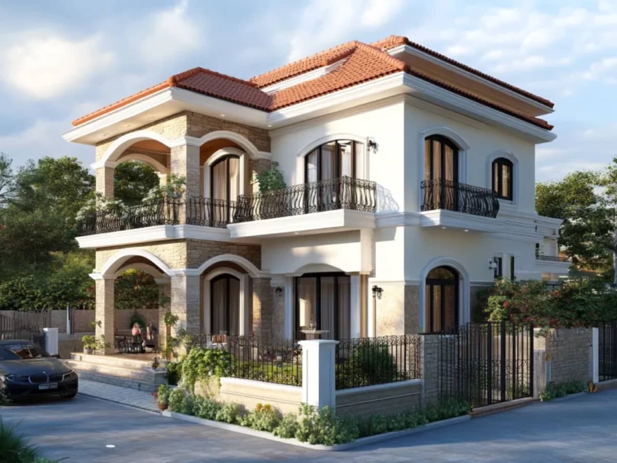desain rumah mewah 3 lantai - Keanggunan Mediterania untuk Hunian Tiga Lantai